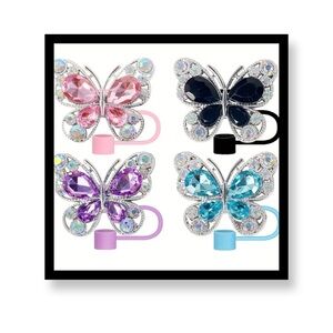(New in package) 4 Pack Colorful Butterfly Straw Topper Set